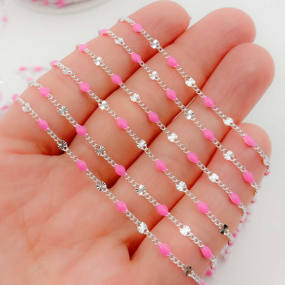 Buy Sterling Silver Pink Color Enamel  Marina Link Chain