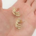 Load image into Gallery viewer, 14K Solid Gold Smooth and Textured Ribbed Hollow Stud Earrings