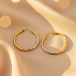 Load image into Gallery viewer, GER72. 14K Gold Tri-Color Hollow Hoop Earrings with Engraved Tornado Design