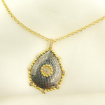 Load image into Gallery viewer, KSG07. Sterling Silver Black Rhodium with Diamonds Drop Shape Charm with Flowers around