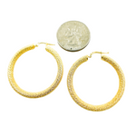 Load image into Gallery viewer, GER52. 14K Solid Gold Textured Hollow Hoop Earrings – Classic Round Hoops