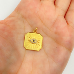 Load image into Gallery viewer, 14K Solid Gold Square Evil Eye Pendant with Diamonds and Emerald. GDP299