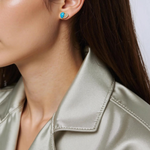 Load image into Gallery viewer, Gold Diamonds and Turquoise Heart Stud Earrings