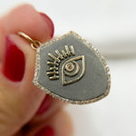 Load image into Gallery viewer, KSG73. 14k Solid Gold and Sterling Silver Shelf Eye Charm