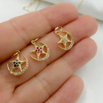 Load image into Gallery viewer, GDP403. 14k Solid Gold Diamond and Gemstone Moon and Star Charm