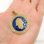 Load image into Gallery viewer, Sterling Silver Round Hamsa Enamel Pendant