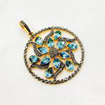 Load image into Gallery viewer, DSP013. Diamond Silver Circle Gemstone Flower Pendant