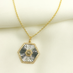 Load image into Gallery viewer, 14k Solid Gold Diamond and Sterling Silver Black Rhodium Hexagonal Charm. KSG32