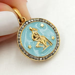 Load image into Gallery viewer, Shop Now Sterling Silver Round Aquarius Zodiac Enamel Pendant