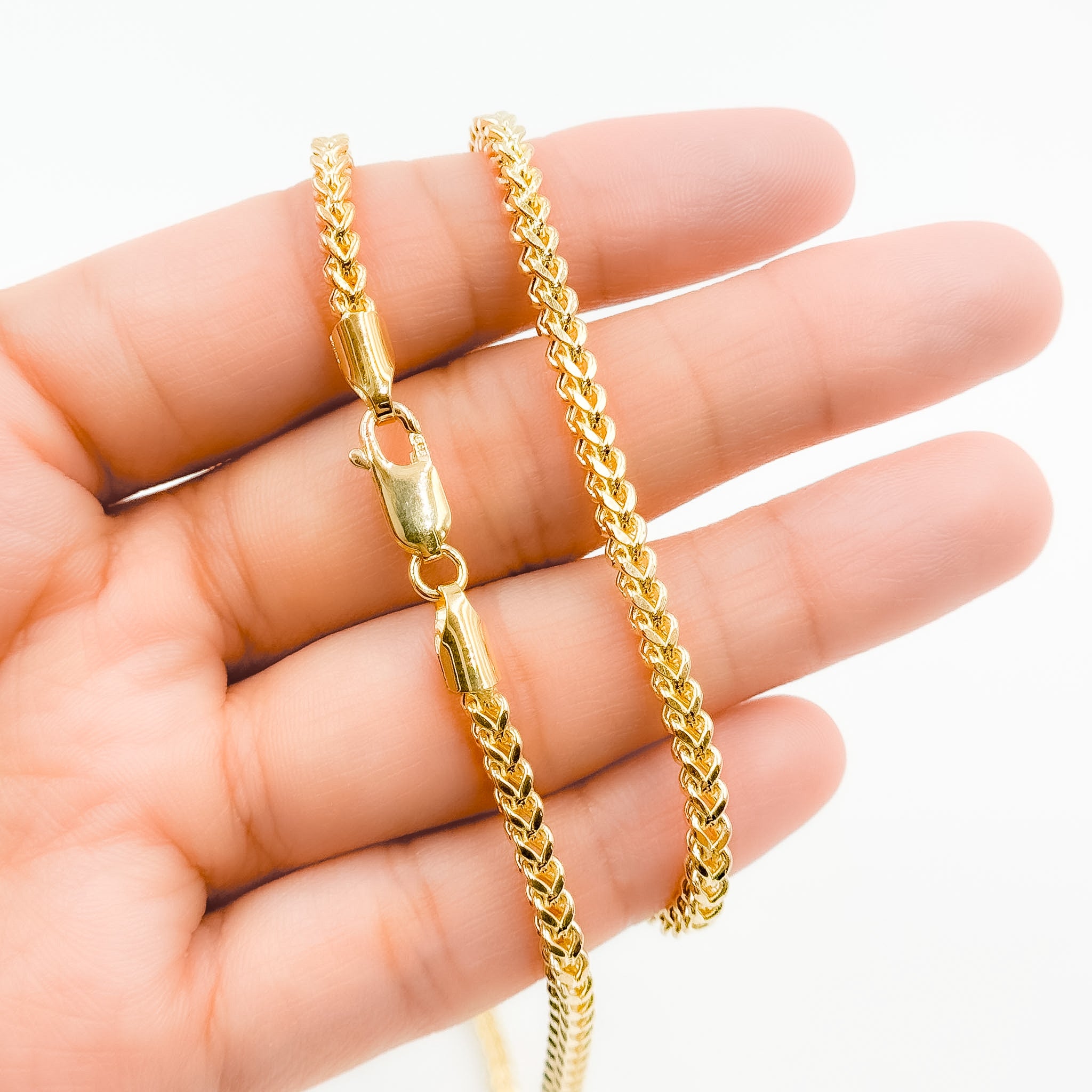 14K Solid Yellow Gold Franco Hollow Chain Necklace
