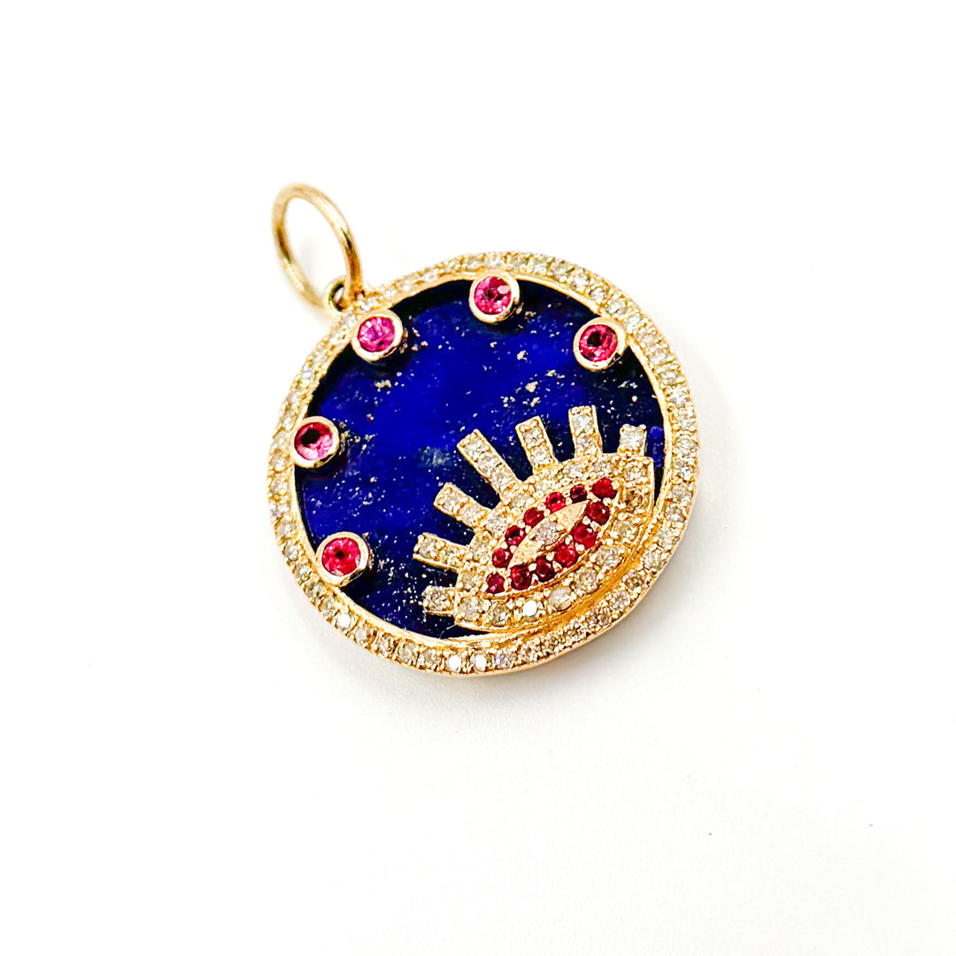 KG304. 14K Gold Round Evil Eye Pendant