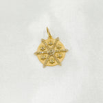 Load image into Gallery viewer, 14K Solid Gold Diamonds and Gemstones Circle Charm with Flowers between Arrows. GDP619