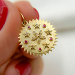 Load image into Gallery viewer, GDP494. 14k Solid Gold Diamond and Gemstone Circle and Flower Charm