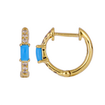 Load image into Gallery viewer, EHC56727TQ. 14k Solid Gold Turquoise and Diamond Huggies