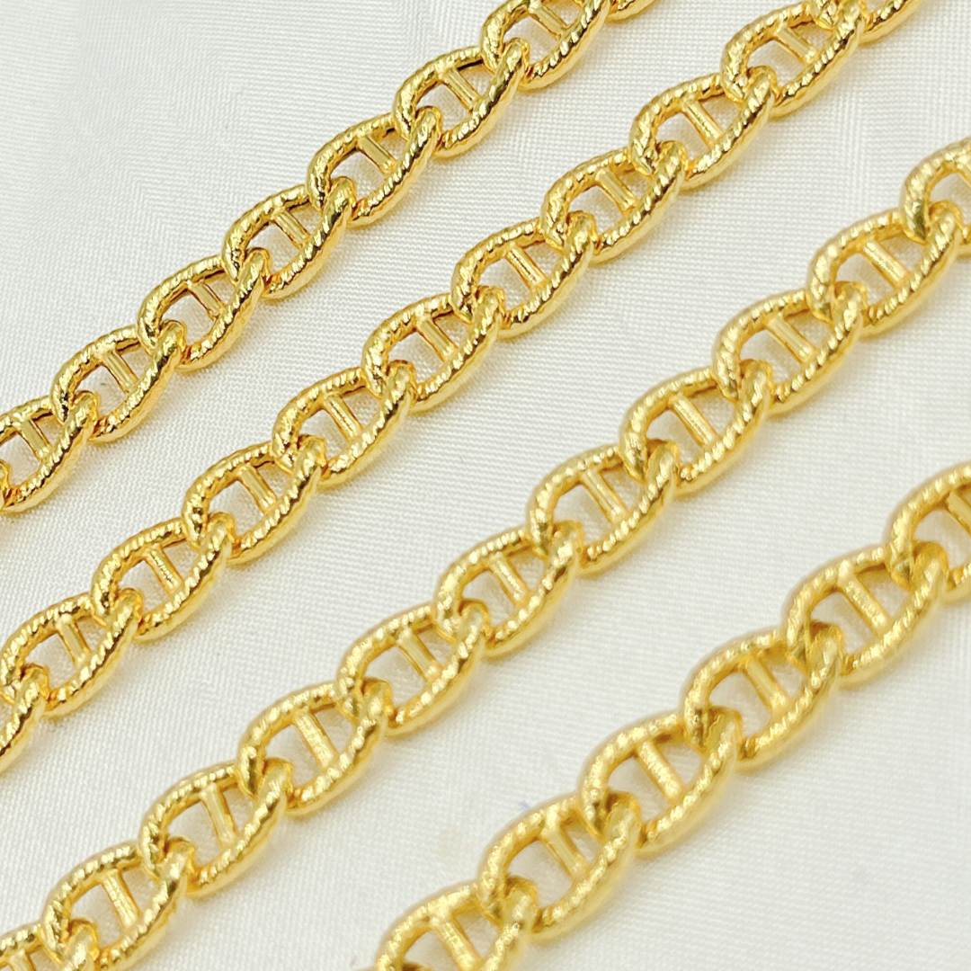 V47GP. Gold Plated 925 Sterling Silver Textured Curb Marina Chain