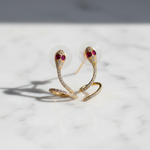 Load image into Gallery viewer, EFE53688RU. 14K Solid Gold Diamond and Ruby Snake Studs