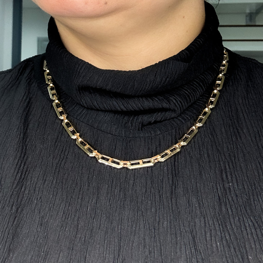 14K Solid Gold Diamond Cut Cut Marina and Cable Link Chain