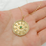 Load image into Gallery viewer, 14K Solid Gold with Diamonds Circle Shape with Eye Charm. GDP37
