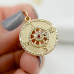 Load image into Gallery viewer, 14K Solid Gold Diamond Compass Circle Charm. GDP433