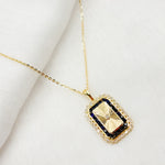 Load image into Gallery viewer, 14K Gold Diamond and Blue Sapphire Rectangle Necklace