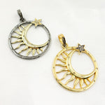 Load image into Gallery viewer, Diamond Sterling Silver Round Moon & Star Pendant