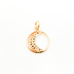 Load image into Gallery viewer, A selection of round moon charms in different finishes: silver with black rhodium, gold plated, and rose gold plated, each featuring a patterned interior.