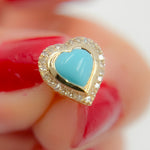 Load image into Gallery viewer, Buy 14K Solid Yellow Gold Diamond and Turquoise Heart Stud Earrings