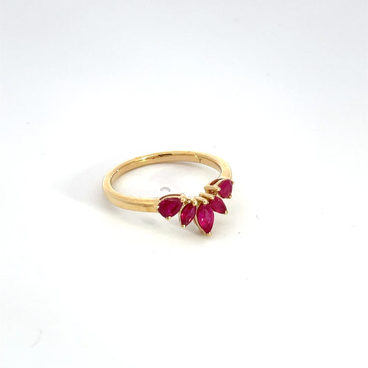 14k Solid Yellow Gold Ruby Flower Ring.