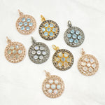 Load image into Gallery viewer, Diamond Sterling Silver Round Flower Pendant with Gemstone