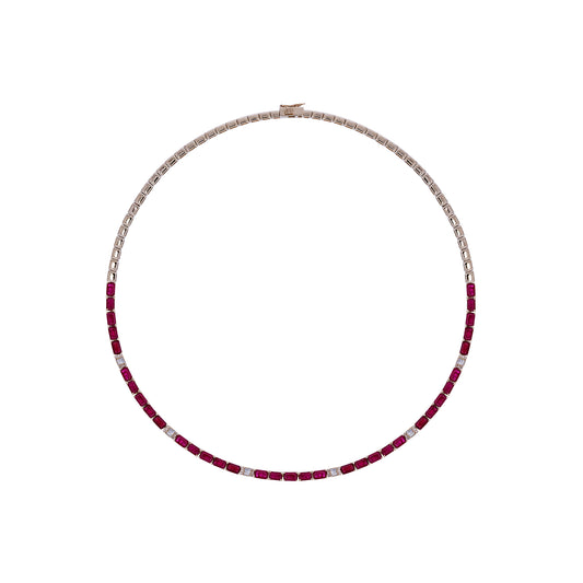 CN97276RU5X3. 14K Solid Gold Diamond and Ruby Tennis Necklace