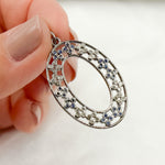 Load image into Gallery viewer, Sterling Silver Oval Pendant with Flowers and Gemstone