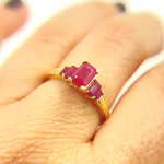 Load image into Gallery viewer, 14K Solid Yellow Gold Ruby Cluster Ring.