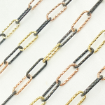 Load image into Gallery viewer, Gold Plated, Black Rhodium 925 Sterling Silver Diamond Cut Paperclip Chain