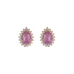 Load image into Gallery viewer, CE96380PS6X4. 14K Solid Gold Pink Sapphire and Diamond Drop Stud Earrings