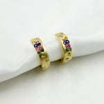 Load image into Gallery viewer, HP402696. 14K Solid Yellow Matte Gold Diamond and Multi Sapphire Hoop Earring