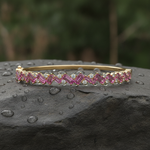 Load image into Gallery viewer, BNG68665PS. 14K Yellow Gold Baguette-Cut Pink Sapphire & Diamond Bangle