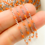 Load image into Gallery viewer, 925 Sterling White Silver Enamel Orange Color Cable Chain. V203ORSS
