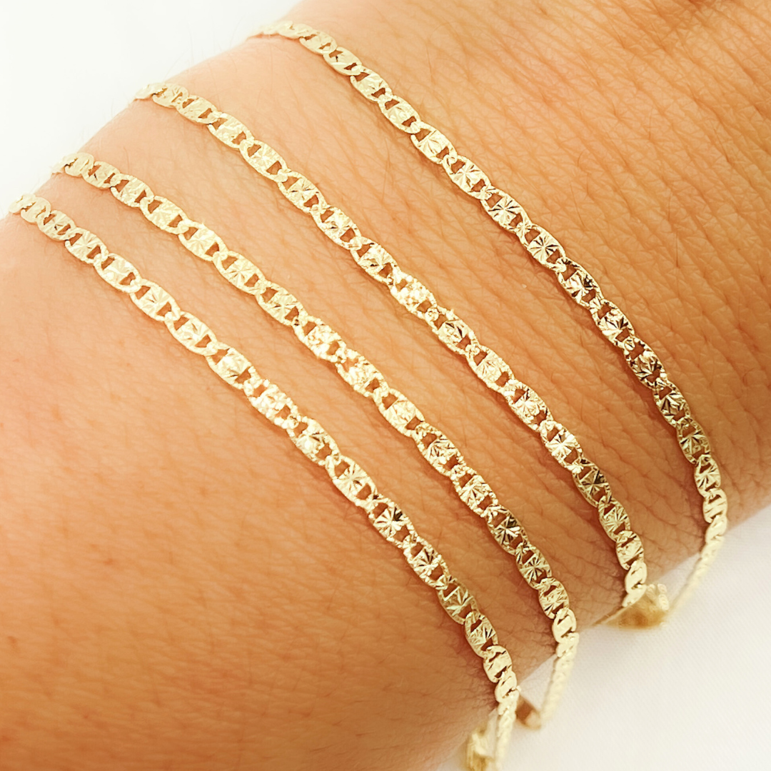 14k Solid Gold Diamond Cut Marina Link Chain