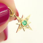 Load image into Gallery viewer, 14K Solid Gold Diamond & Emerald Star Charm. GDP274