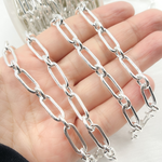 Load image into Gallery viewer, Sterling Silver Hollow Smooth Paperclip Long & Short Link Chain