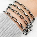 Load image into Gallery viewer, Black Rhodium Sterling Silver Diamond Cut Long & Short Chain