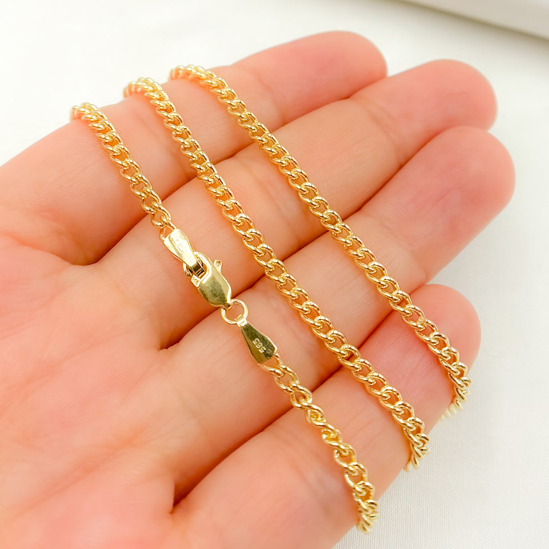 14K Solid Gold Smooth Curb Link Chain