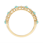 Load image into Gallery viewer, RAF01630TQ. 14K Solid Yellow Gold Diamond and Turquoise Flower and Baguette Ring