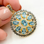Load image into Gallery viewer, DSP023. Diamond Sterling Silver Round Flower Pendant with Gemstone
