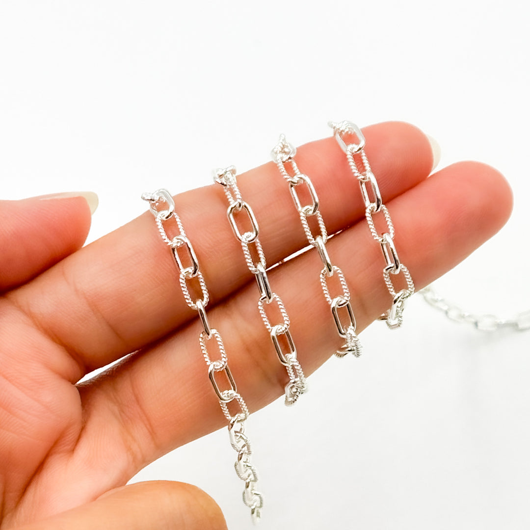 925 Sterling Silver Elongated Twisted and Plain Cable Link Chains
