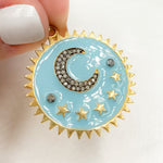 Load image into Gallery viewer, Buy Diamond Sterling Silver Round Moon and Stars Enamel Pendant