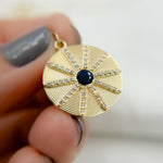 Load image into Gallery viewer, 14K Solid Gold Diamond Circle Charm Available in (Ruby &amp; Blue Sapphire). GDP464
