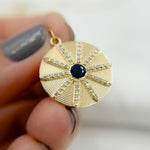 Load image into Gallery viewer, 14K Solid Gold Diamond Circle Charm Available in (Ruby & Blue Sapphire). GDP464