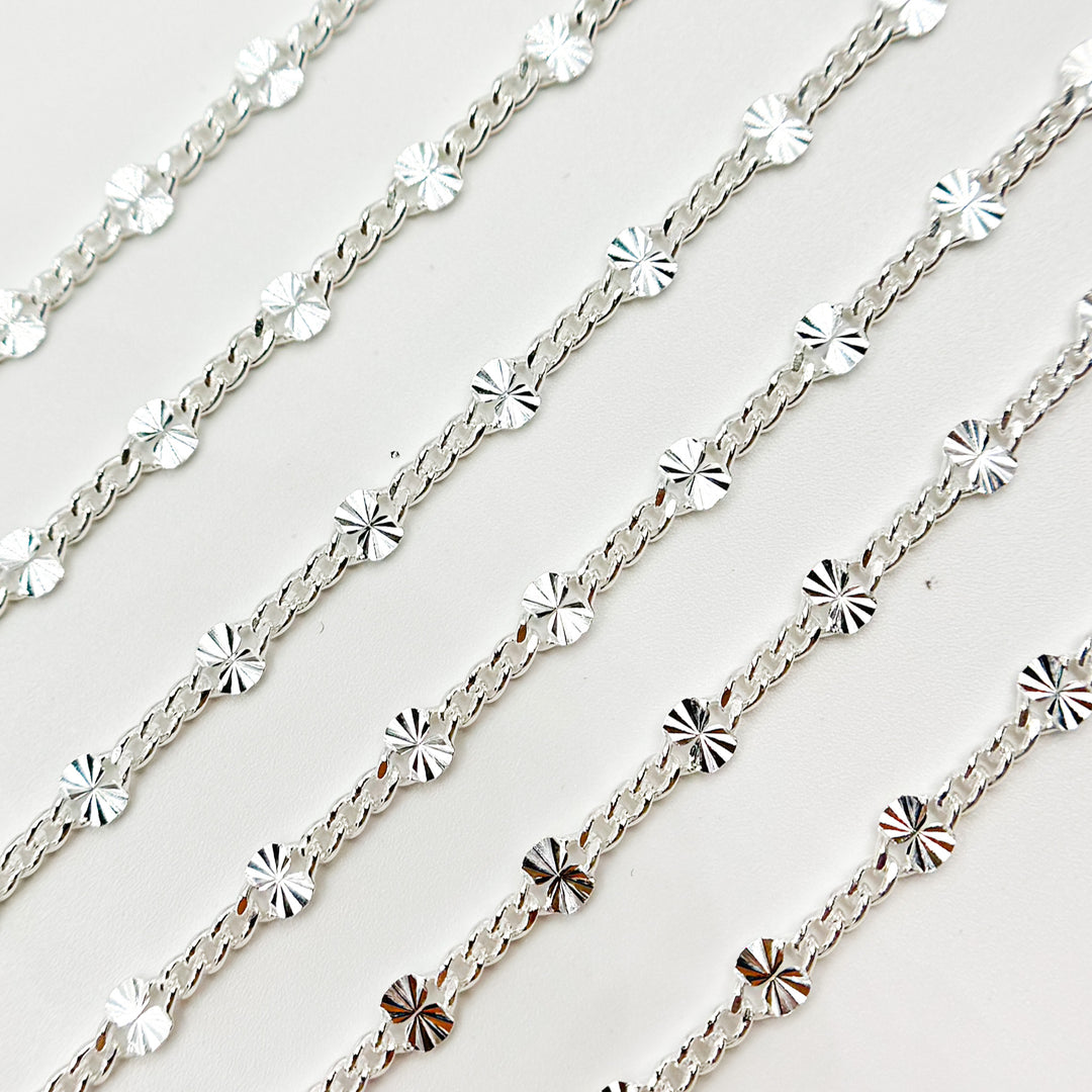 Silver Curb Chain with Textured Disc Link