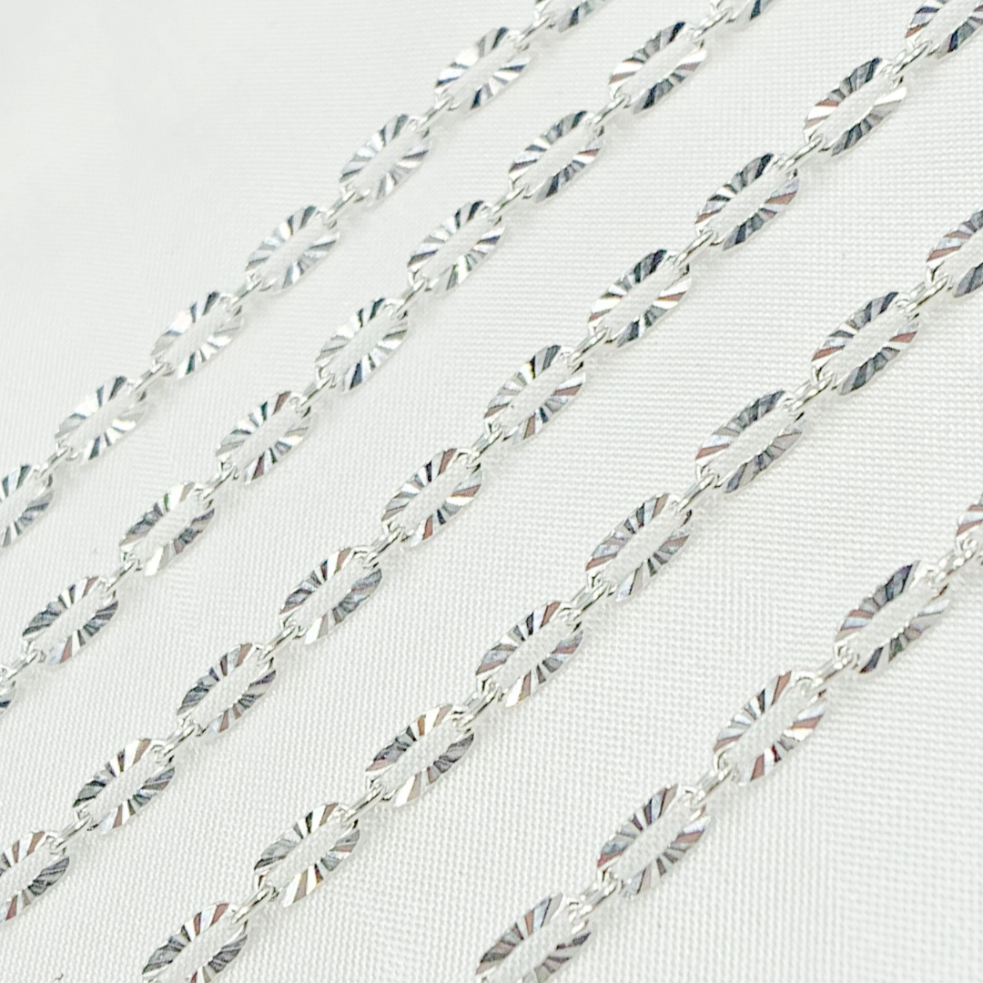 Silver Oval Diamond Cut Link Chain